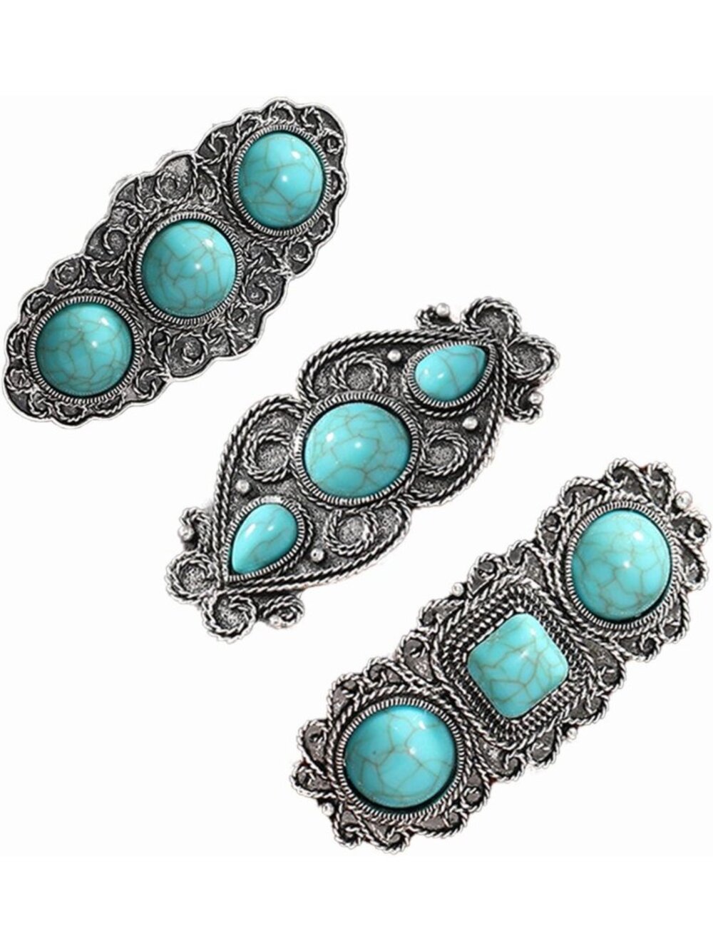 Turquoise Decorative Hair Barrettes - 3 PCS Western Style Metal Clips, 2.36